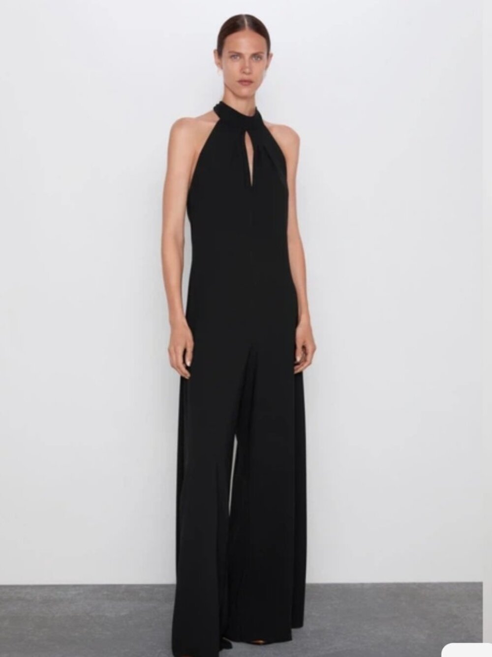 Zara Halter Neck Wide Leg Black Jumpsuit Size Med
